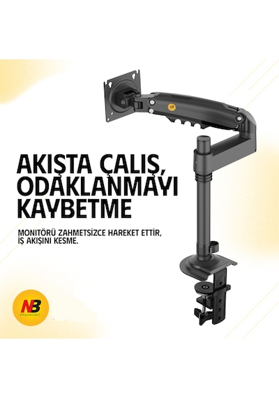 Monitör Standı North Bayou H100 2026 Yeni Model Amortisörlü Tekli Monitör Standı Gri 17-32 Inç - 2-9 Kg