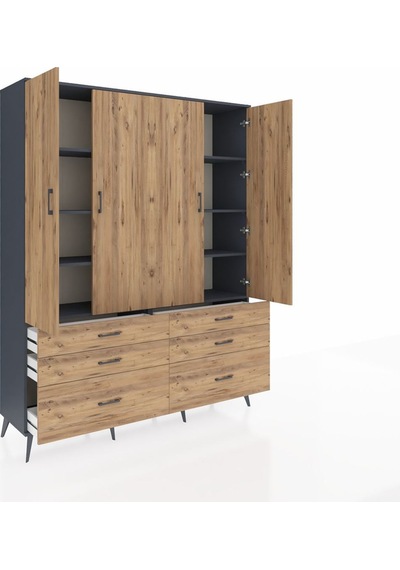 Hyperion Gardrop 8 Raflı 6 Çekmeceli 4 Kapaklı 176x44x221 Antrasit-çam Çam Hyperion Gardrop 8 Raflı 6 Çekmeceli 4 Kapaklı 176x44x221 Antrasit-çam Çam