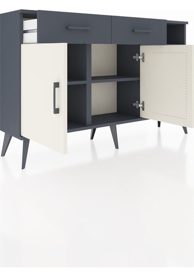 Arges Konsol 5 Raflı 2 Çekmeceli 2 Kapaklı 132x30x83 Antrasit-aytaşı/antrasit Aytaşı/antrasit