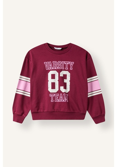 Defacto Bisiklet Yaka Şerit Detaylı Baskılı Sweatshirt Kız Çocuk I7532a826aubr204 Bordo-br204