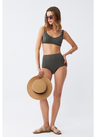 Akbeniz Kadın Basic Haki Pedli Yüksek Bel Bikini Takımı