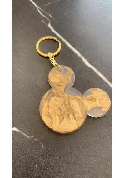 Şeffaf İçinde Gold Süslü Mickey Mouse Gold Aksesuarlı Anahtarlık