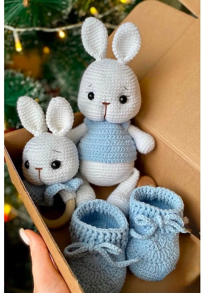 El Yapımı Amigurumi Tavşan Bebek Oyuncak Seti