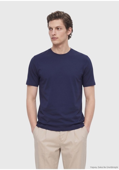 Ramsey Lacivert Düz Bisiklet Yaka T-shirt lacivert navy Blue