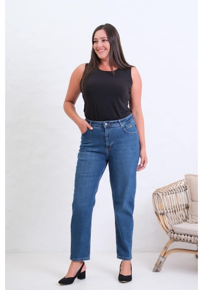 Lacarino 7531 Mom Kadın Jean Pantolon Blue Tokalı