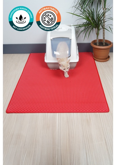 75x110 Cm Hücreli Kedi Kumu Paspası Kedi Matı Kedi Tuvalet Önü Paspası Kırmızı