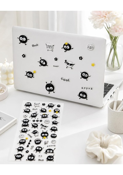 Kendinden Yapışkanlı Kabartmalı Sticker Seti Sevimli Kömür Emoji Karakterli Dekoratif Çıkartma