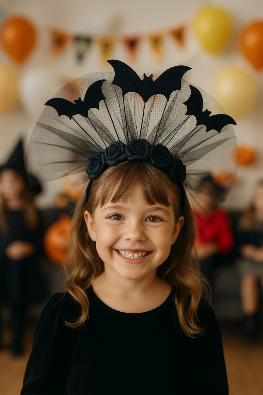 Siyah Güllü Yarasalar Tüllü Taç Çocuk Kostüm & Doğum Günü Aksesuarı Halloween Konsept