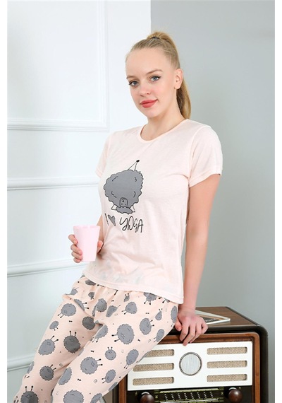 Akbeniz Kadın Kısa Kol Pijama Takım 20410 - S Pudra