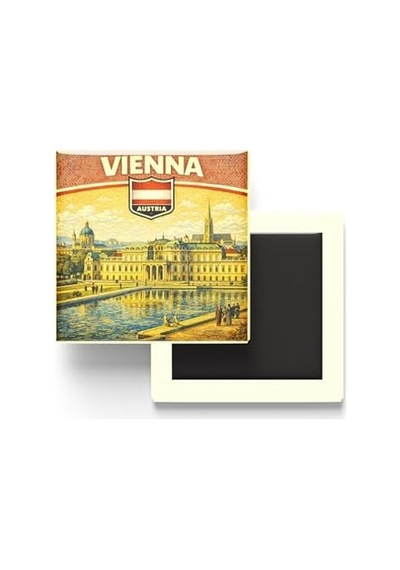 Avusturya Viyana Şehri Temalı Vintage Buzdolap Magneti 9x9 Cm