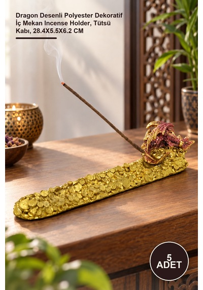 5 Adet Tütsülük Dragon Desenli Polyester Dekoratif İç Mekan Incense Holder, Tütsü Kabı, 28.4x5.5x6.2 Cm Bal