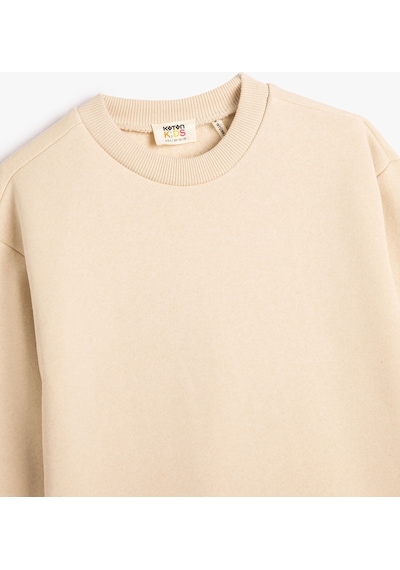 Koton Basic Sweatshirt Uzun Kollu Bisiklet Yaka Şardonlu Bej 4wkb10477tk 4WKB10477TK057 Ekru