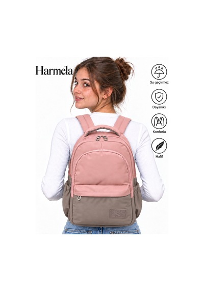 2200 Hafif Kullanışlı Okul Sırt Çantası Unisex Okul Çantası Vizon - 124-Pembe