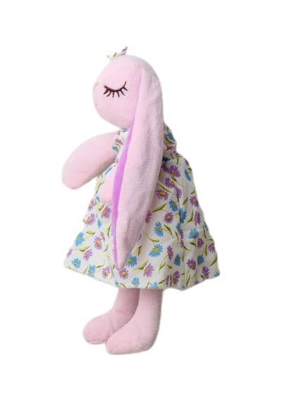 İthal Kumaş Uzun Kulaklı Renkli Kıyafetli Sevimli Tavşan Peluş Oyuncak Uyku & Oyun Arkadaşı 30 Cm. Açık Pembe