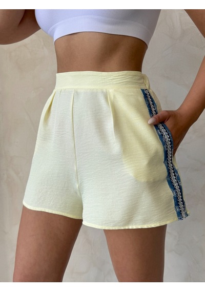 Verymoda Kot Detaylı Şort D2847 Sarı