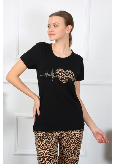 Akbeniz Kadın Penye Kısa Kol Pijama Takım 4128 - L Siyah