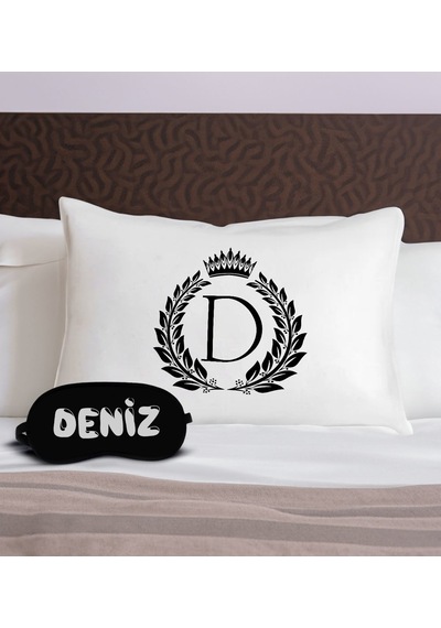 Bk Gift Kişiye Özel Baş Harf Tasarrımlı Pamuklu Yastık Kılıfı Ve Göz Bandı Uyku Seti-3, Tasarım Ev Tekstili, Uyku Bandı, Ev Hediyesi
