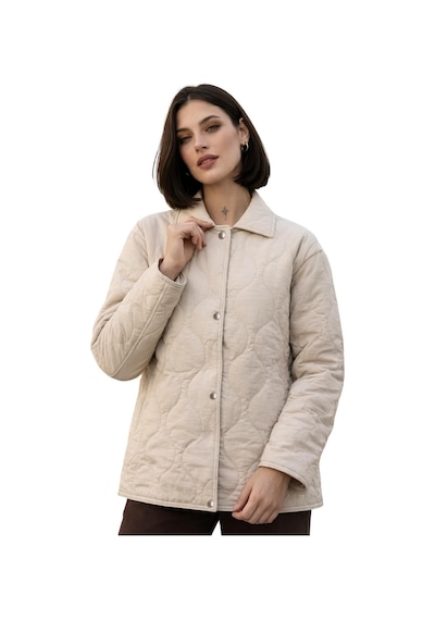 Kadın Desenli Çıtçıtlı Çift Cepli Oversize Kapitone Ceket-391 Taş
