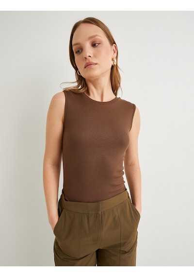 Koton Crop Fitilli Atlet Halter Yaka Kahverengi 4sak10493ek Kahve