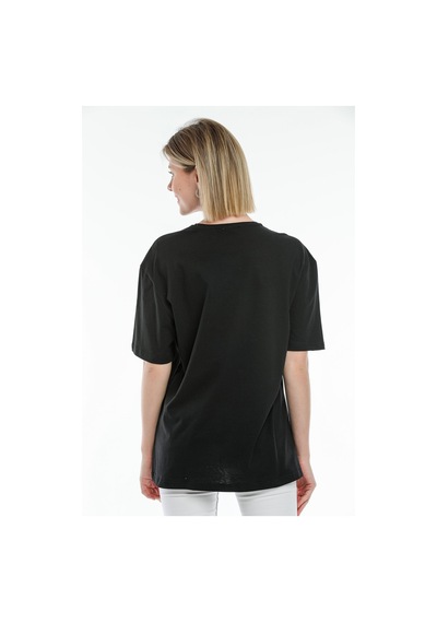 Superlife Süperlife Kadın Bisiklet Yaka Standart &regular Fit Brookyln Baskılı Tişort Spr21yk27 Black