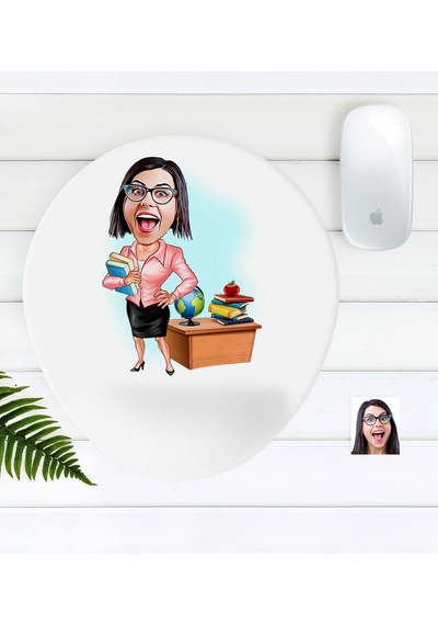 Kişiye Özel Bayan Öğretmen Karikatürlü Bilek Destekli Mouse Pad-5