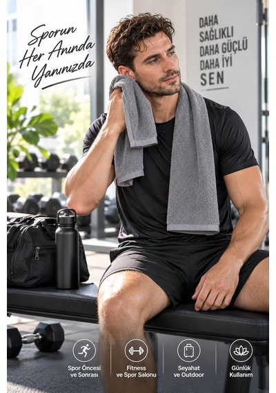 Spor Antrenman Fitness Havlusu 30x100 %100 Pamuklu Gri