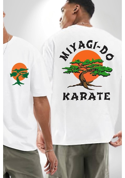 Miyagi-do Karete Çocuk Logo Dizi Bonzai Ağaç Beyaz Oversize Unisex Ön Ve Sırt Baskılı Tişört Beyaz Miyagi-do Karete Çocuk Logo Dizi Bonzai Ağaç Beyaz Oversize Unisex Ön Ve Sırt Baskılı Tişört Beyaz