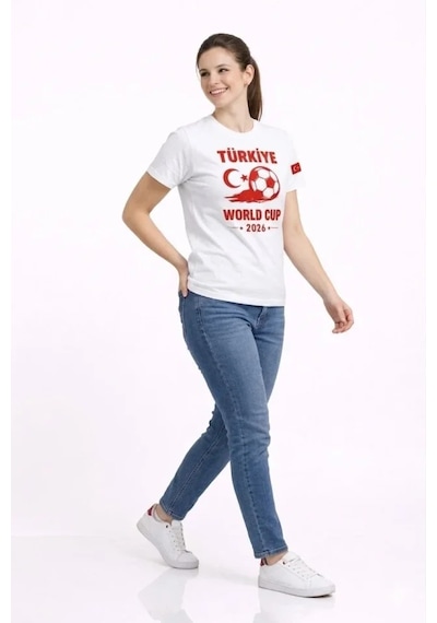 De'charme Türkiye World Cup 2026 Baskılı Tişört Futbol Temalı Forma T-shirt - Beyaz
