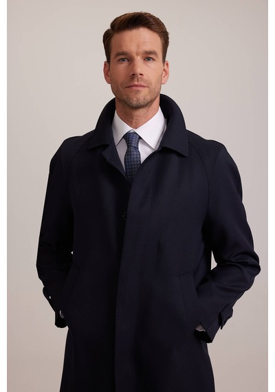 Erkek Lacivert Regular Fit Gabardin Pardesü
