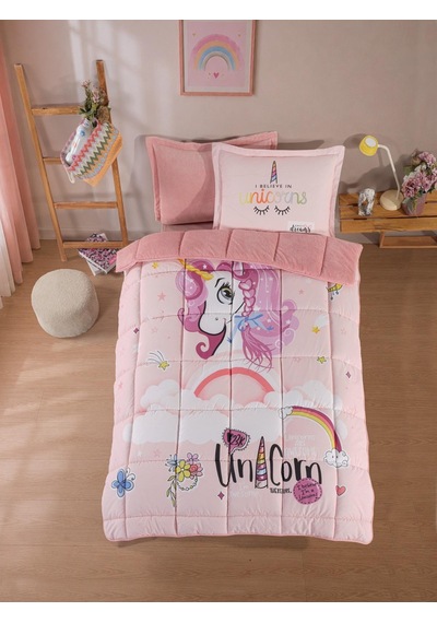 Clasy Wellsoft Çift Taraflı Tek Kişilik Uyku Seti (Lastikli Çarşaf) Pink Dreams V1 Pudra