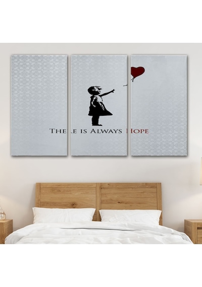 Es10 Banksy Kırmızı Balonlu Kızın'ın Her Zaman Umut Vardır Yazılı Tablosu-5012 (50 x 70)