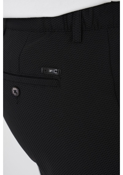 Comfort Fit Petek Dokuma Esnek Pamuklu Siyah Pantolon P 1230