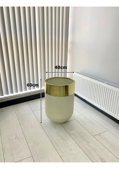 Dekoratif Gold Darbuka Beyaz Saksı 60cm