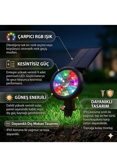18w Led Solar Kazıklı Çim Armatür Cata Güneş Enerjili Led Işık Çim Lambası Bahçe Ağaç Çalı Duvar Aydınla Diğer