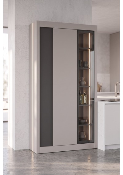 Nero Vitrinli Kiler Dolabı 115 Cm   Gri-karbon