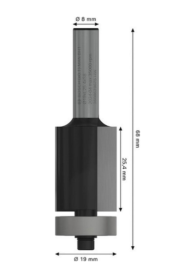 Bosch Pro 19x25.4 Mm Alt Rulmanlı Gömme Trim Freze Ucu 2608629675