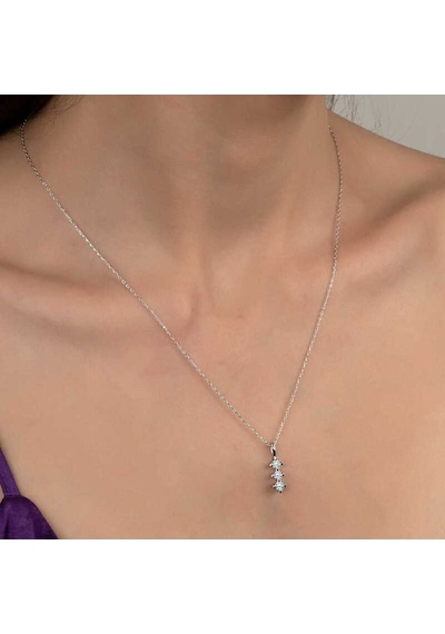 Swarovski Taşlı Gümüş Üçtaş Tektaş Kadın Kolye (551181204)