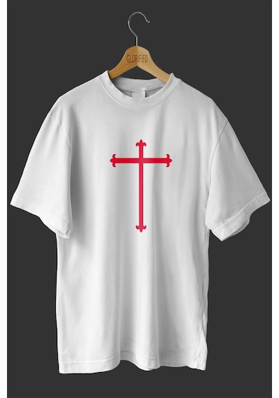 Noıssey -wed Haç Tasarım Baskılı Oversize T-shirt Tişört Beyaz