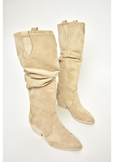 Fox Shoes T404401002 Ten Süet Büzgülü Kadın Çizme Ten-Süet