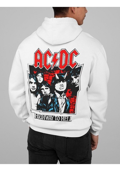 Sevbano Ac Dc Highway To Hell Yazılı Unisex Oversize Müzik Grubu Rock Met Beyaz