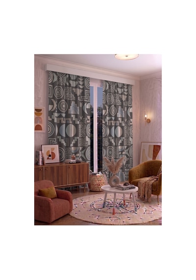 Modern Geometrik Desenli Fon Perdesi 140x260 Cm 2 Kanat Dekoratif Dijital Baskılı Premium Salon Oturma Odası Yatak Odası Pencere Perdesi Gri