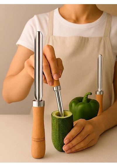 Transformacion 2'li Set Dolmalık Kabak Ve Biber Patlıcan Oyacağı 304 Paslanmaz Çelik 23 Cm, 722022