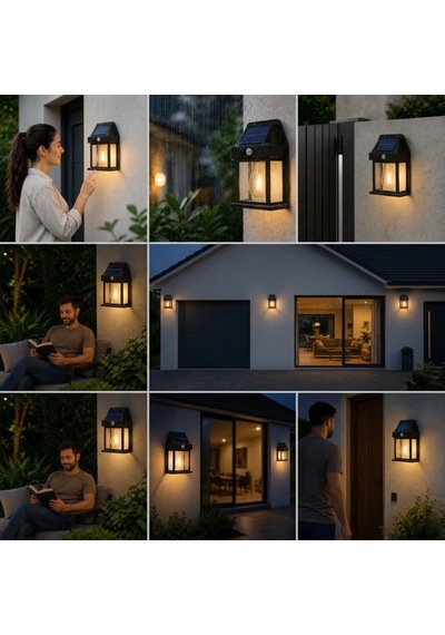 Buffer Ampul Model 3 Modlu Solar Led Duvar Lambası, Güneş Enerjili, Şarjlı Kablosuz Dış Mekân Apliği, Bahçe 11
