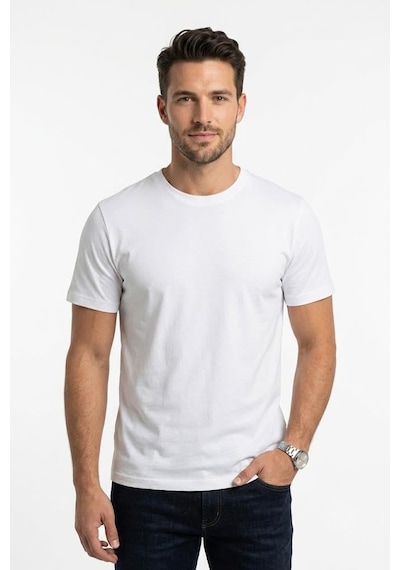 Uki Beyaz Bisiklet Yaka Basic T-shirt