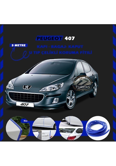 Peugeot 407 Oto Araç Kapı Koruma Fitili 5metre Parlak Mavi Renk