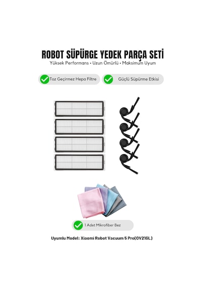 Robot Vacuum 5 Pro Ov21gl İle Uyumlu 4 Yan Fırça 4 Filtre 1 Temizlik Bezi 10.0