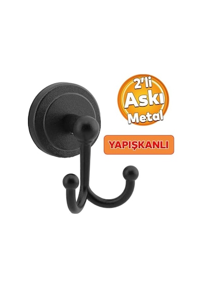 Lavabo Banyo Wc Yapışkanlı Siyah Metal Sağlam Aparat Bez Havlu Çatal Askı Tuvalet Kağıtlık 3'lü Set Çok Renkli