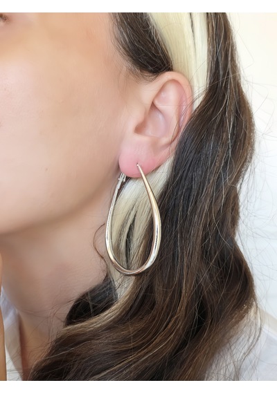 Damla Model Halka Silver Renk Çelik Küpe 6cm Gümüş