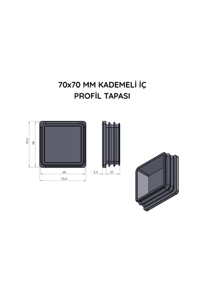 Cateksss 70x70 Mm Profil İçin Kademeli İçe Geçme Profil Tapası, Profil Kapak, Profil Tapa Beyaz - 45 Li Paket