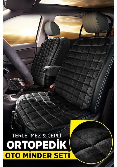 Premium Cepli Ortopedik Oto Koltuk Oto Koltuk Kılıf Seti - Ön 2 Koltuk Set - Siyah